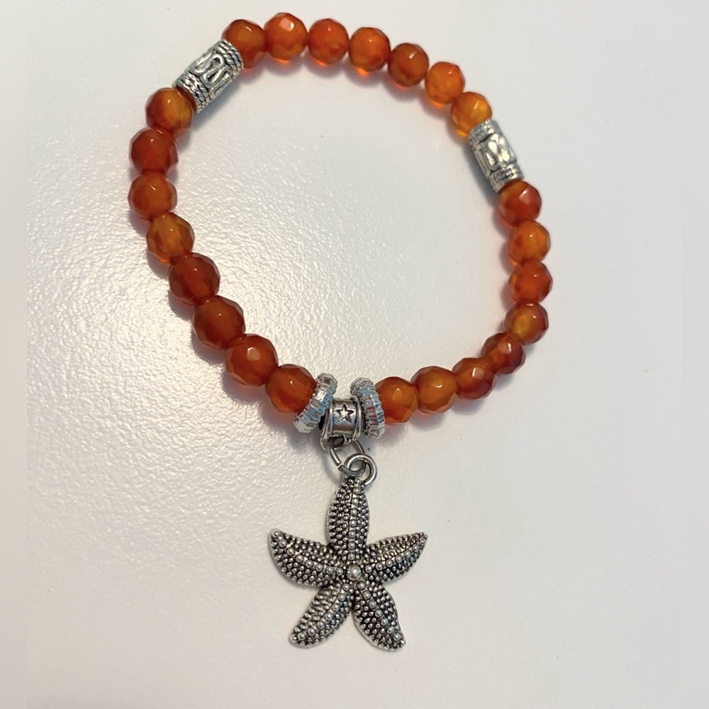 Orange Gemstone Beaded Bracelet with Starfish Charm